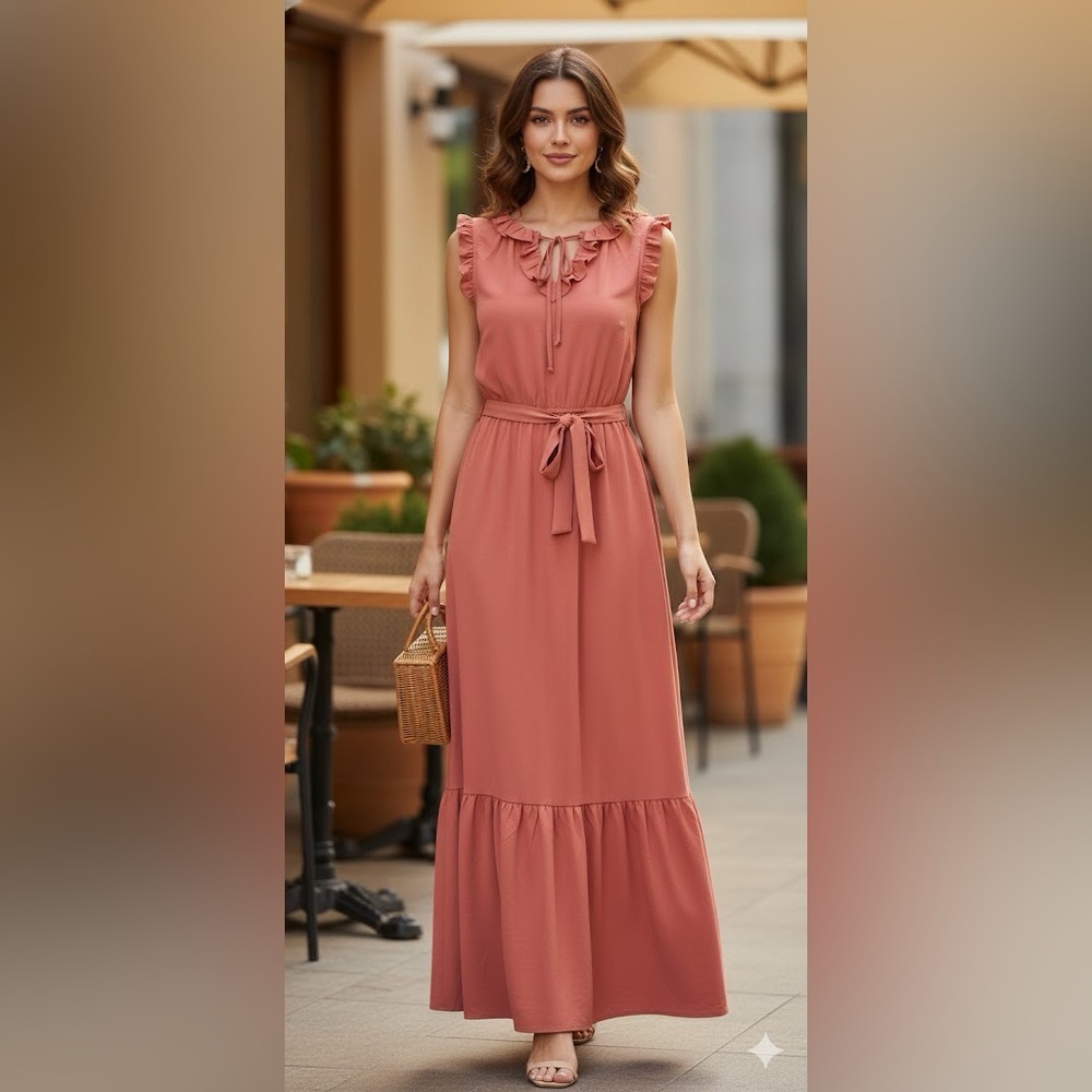 Emma & Michele Salmon Tiered Ruffled Sundress
